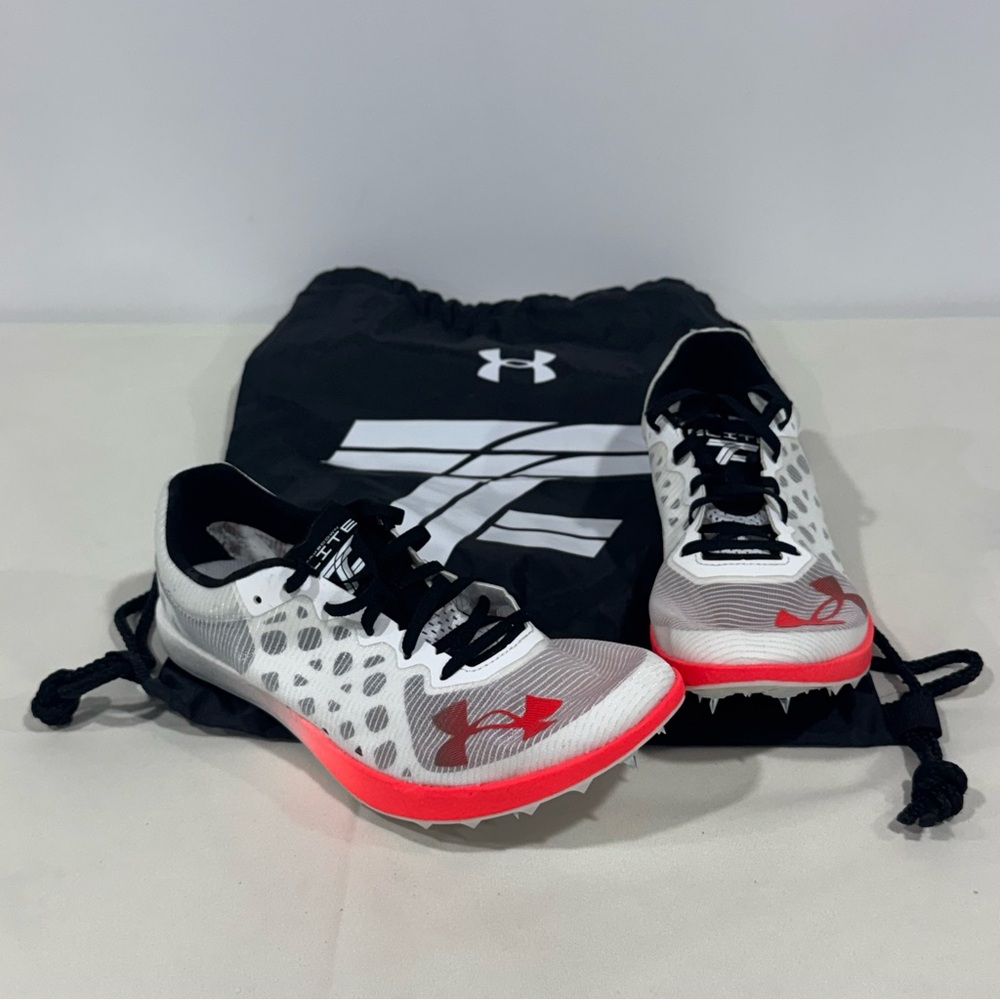 Under Armour Shakedown Elite Running Spikes White/Red Men's Size M 9.5 / W  11